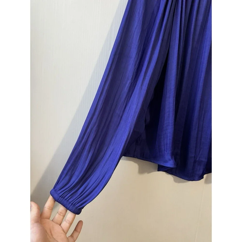 NEW Gap Long Sleeve Silky Bow Back Top Bright Cobalt Sz M Womens